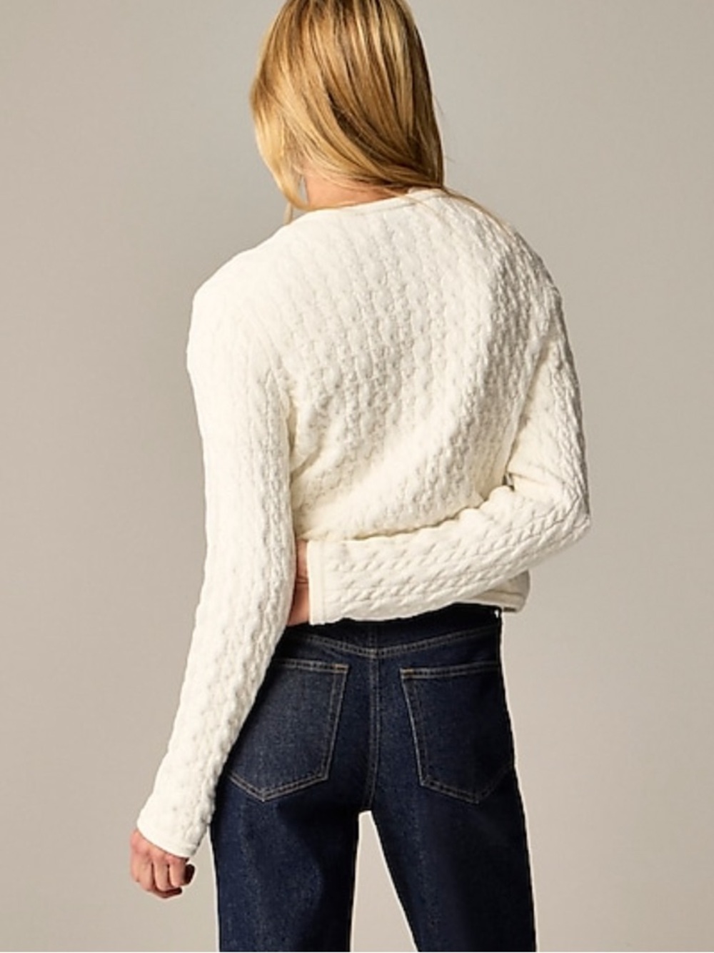 J. Crew - Odette Cable-knit Sweater Lady Jacket in Cotton-blend Bouclé - Ivory - Picture 3 of 13